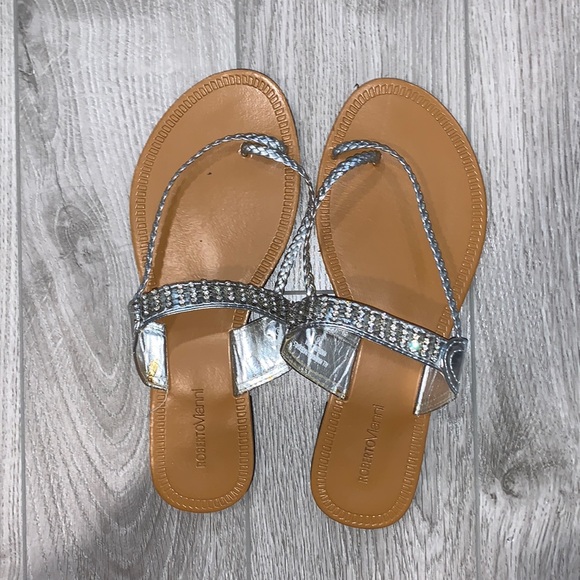 Silver Braided and Jeweled Sandals Size 6 - Picture 1 of 3